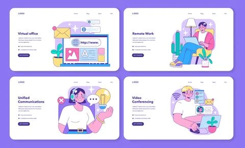 Digital Work Solutions set. Flat vector illustration Stock Illustration