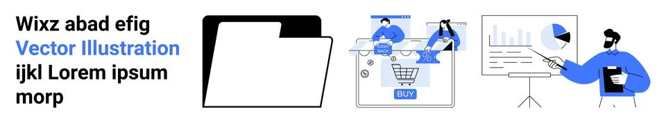 Digital Workflow and Business Data Concept with E-commerce, Charts, and Folder Stock Illustration