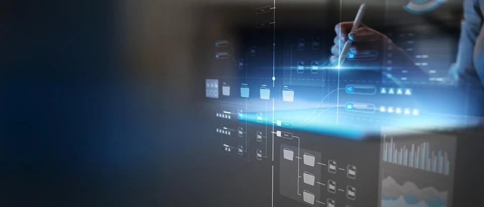 Digital Workflow Automation Interface with Smart Data Structure and Process V Stock Photos