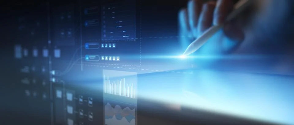 Digital Workflow Automation Interface with Smart Data Structure and Process.. Stock Photos