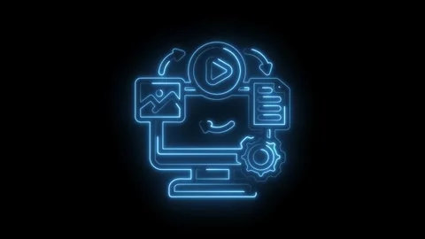 Digital workflow automation process with glowing blue neon icons representi.. Stock Footage 346122008