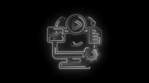 Digital workflow automation process icon with computer screen image file pl.. Stock Footage 346122015
