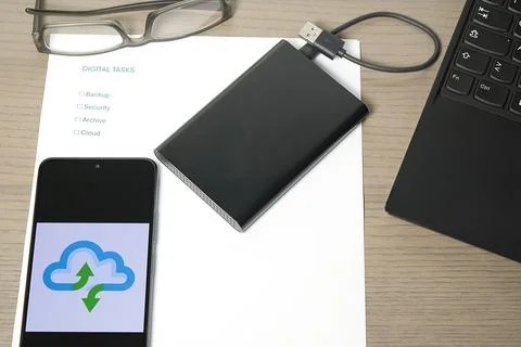 Digital Workflow with Cloud Sync and Checklist Stock Photos