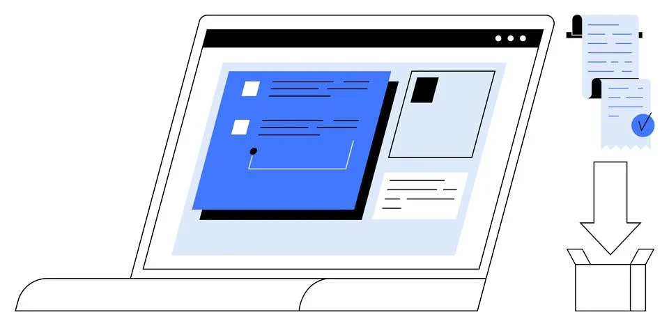 Digital Workflow for Document Management and Download Process with Integratio Stock Illustration