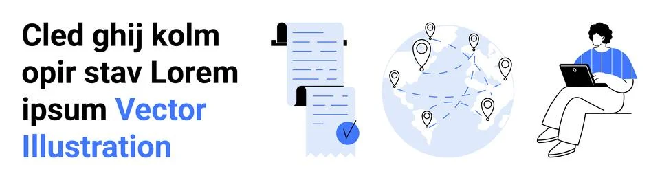 Digital Workflow Documents, Global Connectivity, and Remote Work Summary 스톡 일러스트