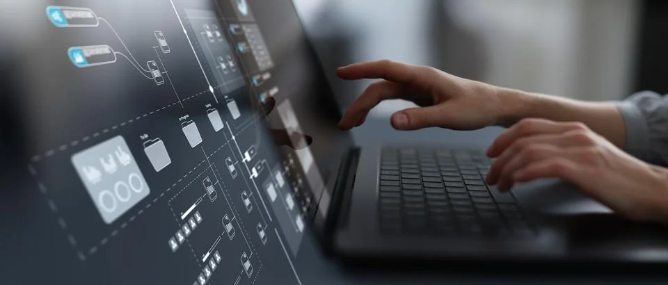 Digital Workflow Management Interface with Automated Data Processing and File 스톡 사진