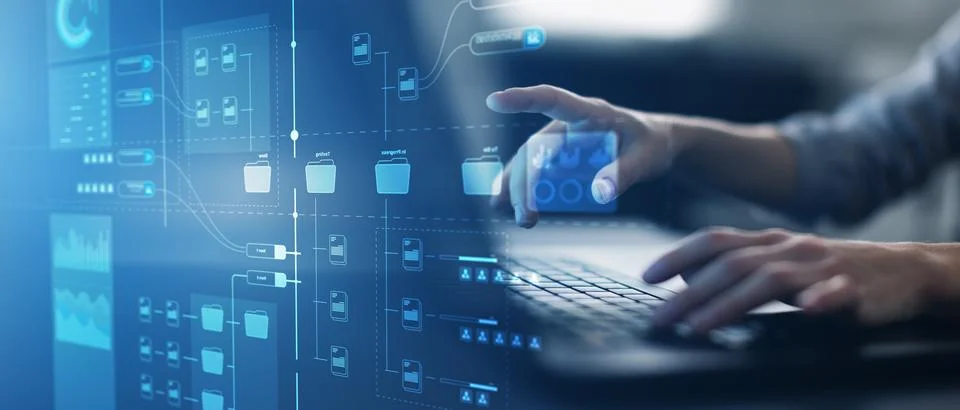 Digital Workflow Management Interface with Automated Data Processing and File Fotos Stock