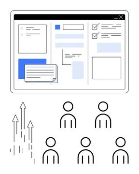 Digital Workflow Optimization and Team Collaboration with Growth Indicators Stock Illustration