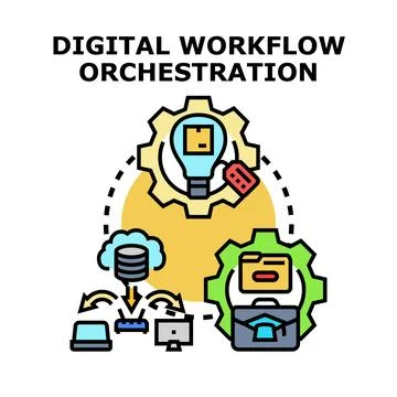Digital workflow orchestration process automation concept Stockillustratie