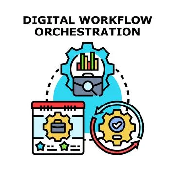 Digital workflow orchestration process controlling business operations Stock Illustration