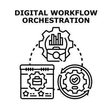 Digital workflow orchestration process controlling business operations Stock Illustration