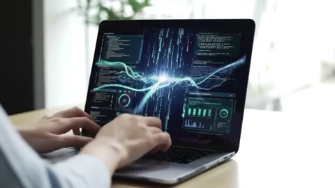 Digital Workflow Professional Typing on Laptop Stock Footage 313439079