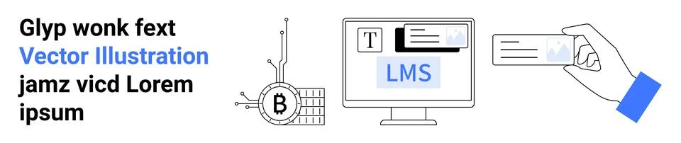 Digital Workflow Recognizing Text, Blockchain, LMS, and Hand Holding Busine.. イラスト素材