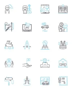Digital workforce linear icons set. Automation, Robotics, Virtuality Stock Illustration