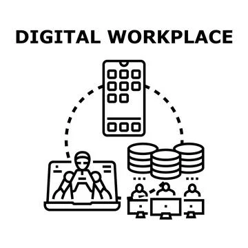 Digital workplace combining remote work and artificial intelligence Stock Illustration