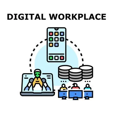 Digital workplace combining remote work and artificial intelligence Stock Illustration