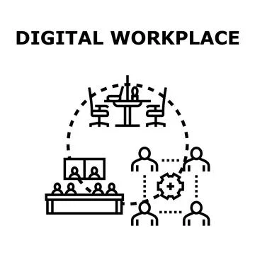 Digital workplace connecting remote and in office teams 库存插图