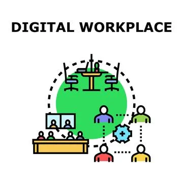 Digital workplace connecting remote and in office teams 스톡 일러스트