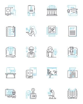 Digital Workshop linear icons set. Innovation, Collaboration, Creativity Stock Illustration