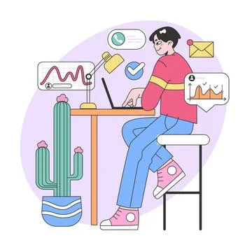 Digital workspace concept. Efficient work routine. Flat vector illustration Illustrazione stock