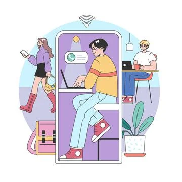 Digital workspace evolution concept. Flat vector illustration Stock Illustration