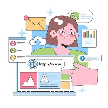 Digital workspace exploration. Flat vector illustration Stock Illustration