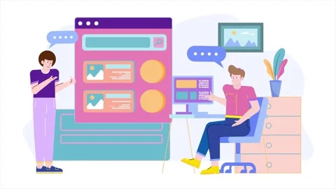 Digital workspace with interaction and design elements illustration business Stock Footage 283523246