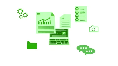 Digital Workspace with Laptop and Documents Animation Stock Footage 315187864