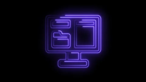 Digital workspace on neon screen glowing outline of computer interface with.. Stock Footage 312309336