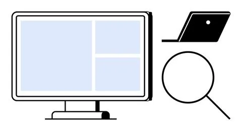 Digital workspace, online research, technology tools, information search, con イラスト素材