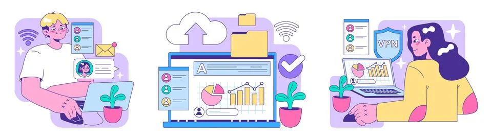 Digital workspace set. Flat vector illustration Stock Illustration