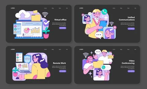 Digital Workspace set. Flat vector illustration. Stock Illustration