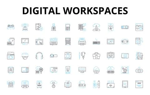 Digital workspaces linear icons set. Productivity, Collaboration, Innovation Stockillustratie