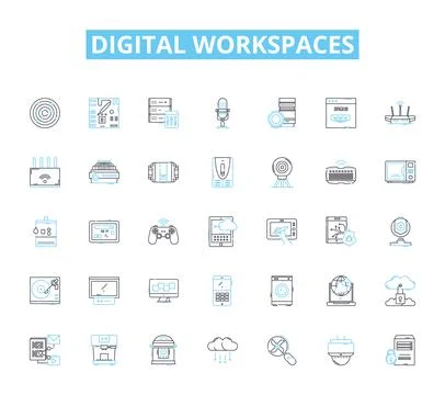 Digital workspaces linear icons set. Productivity, Collaboration, Innovation Stockillustratie