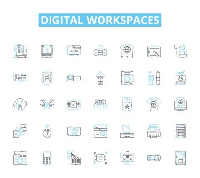 Digital workspaces linear icons set. Productivity, Collaboration, Innovation Stockillustratie