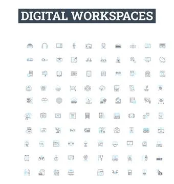 Digital workspaces vector line icons set. Digital, Workspaces, Virtual Stockillustratie