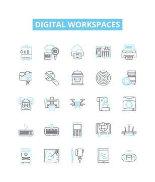 Digital workspaces vector line icons set. Digital, Workspaces, Virtual Illustrazione stock