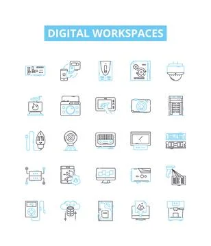 Digital workspaces vector line icons set. Digital, Workspaces, Virtual Illustrazione stock