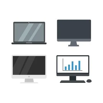 Digital Workstation Evolution Minimal Flat Design Monitor Objects Stock Illustration