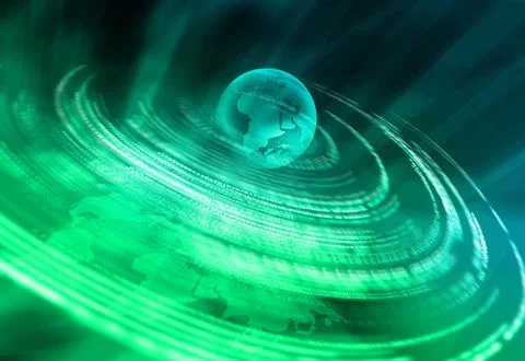 Digital world background binary codes moving around the earth globe concept Illustrazione stock