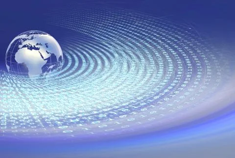 Digital world binary codes around earth globe with connection lines concept Illustrazione stock