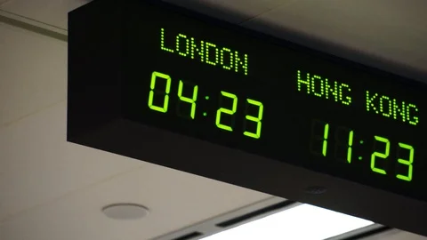 Digital world clock 5 zone pan view 2 Video stock 93272652