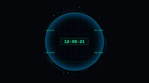 Digital World Clock Interface with Rotating Globe and Global Time Zones in .. Stock Footage 346611966