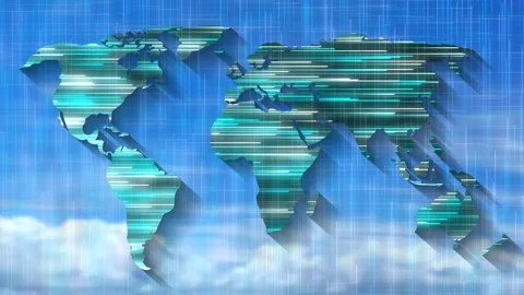 Digital world concept animation with blue sky background and moving rays Stock Footage 245743482