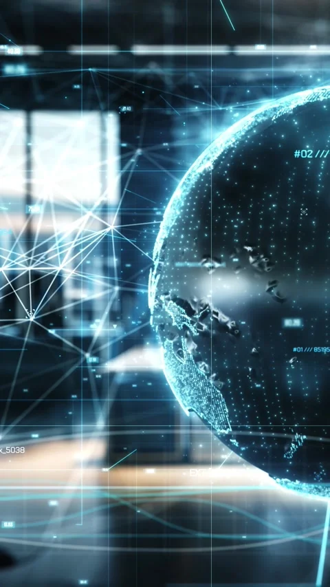 Digital world connecting global networks in modern office space Stock Footage 302172385