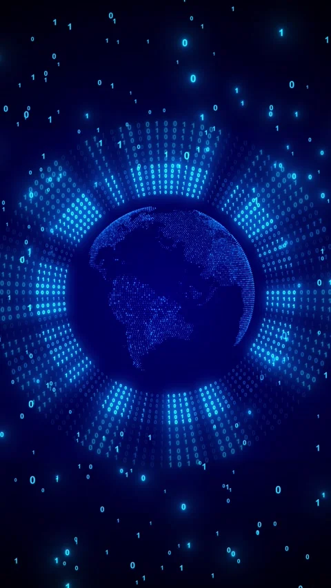 Digital world data ring blue binary numbers, glowing globe, cyber space Stock Footage 334127804