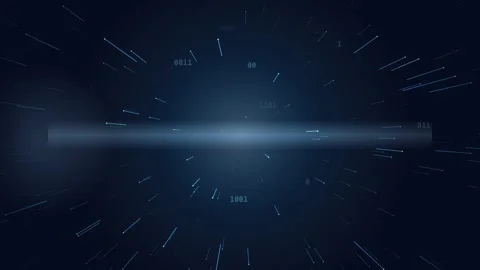 Digital World Flythrough with Glowing Blue and Gold Binary Datastream Stock Footage 339301878