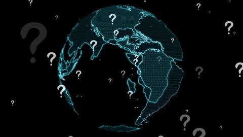 Digital World Globe with Question Marks Representing Uncertainty Stock Footage 305182442