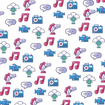 Digital world icons pattern in white background Stock Illustration