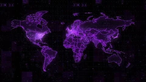 Digital World Map 3d render Stock Photos